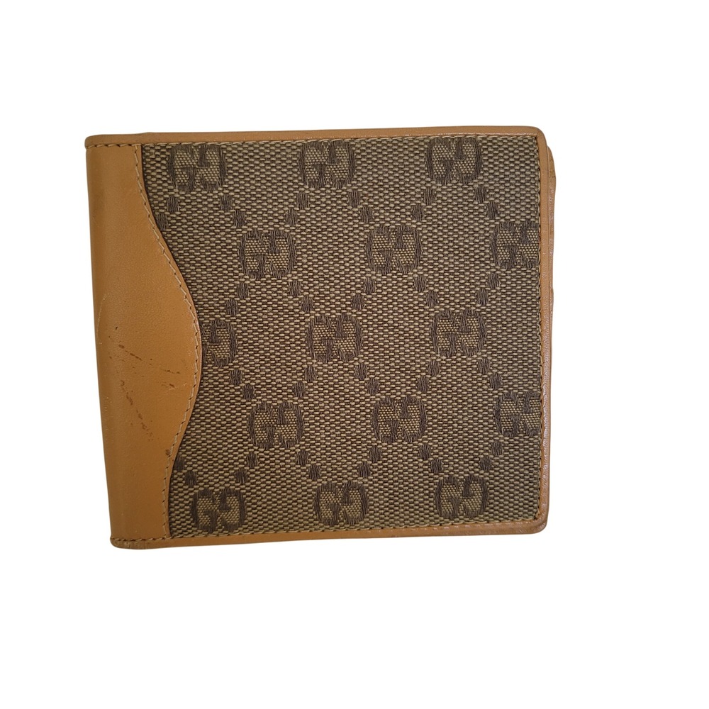 Gucci Vintage GG Canvas Leather Bifold Wallet Tan Beige 034.2888.0751.0